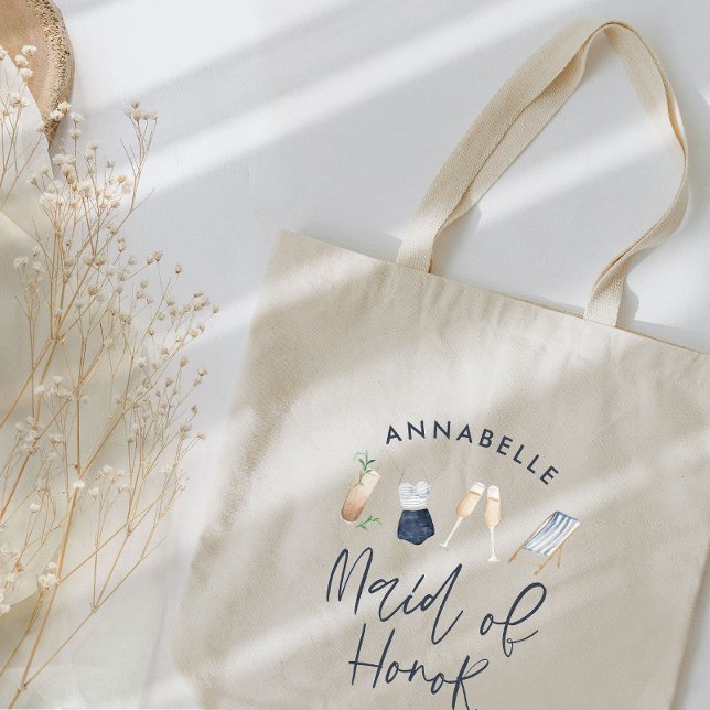 Tote Bag Écriture de cocktail moderne fille bleu demoiselle (Créateur téléchargé)