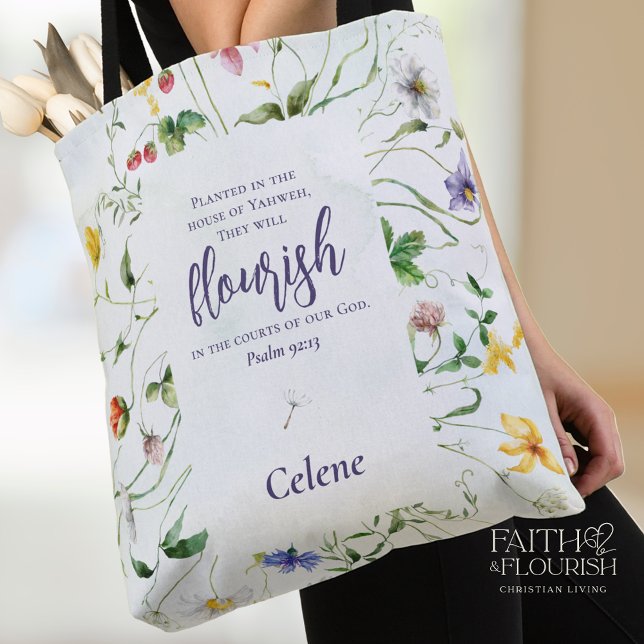 Tote Bag Écriture Fleur sauvage aquarelle personnalisée (Créateur téléchargé)