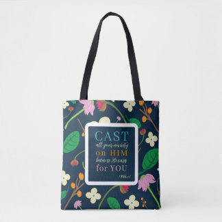 Tote Bag Écriture florale 1 Pierre 5:7