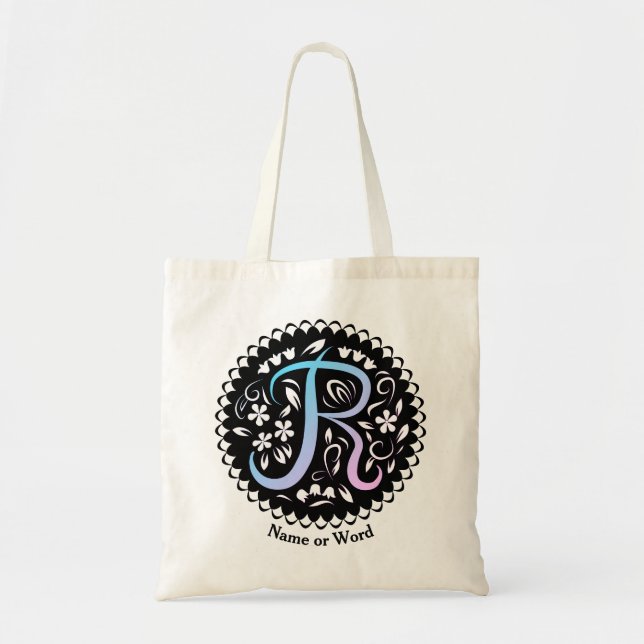 Tote Bag Écriture manuscrite de monogramme Alphabet R (Devant)
