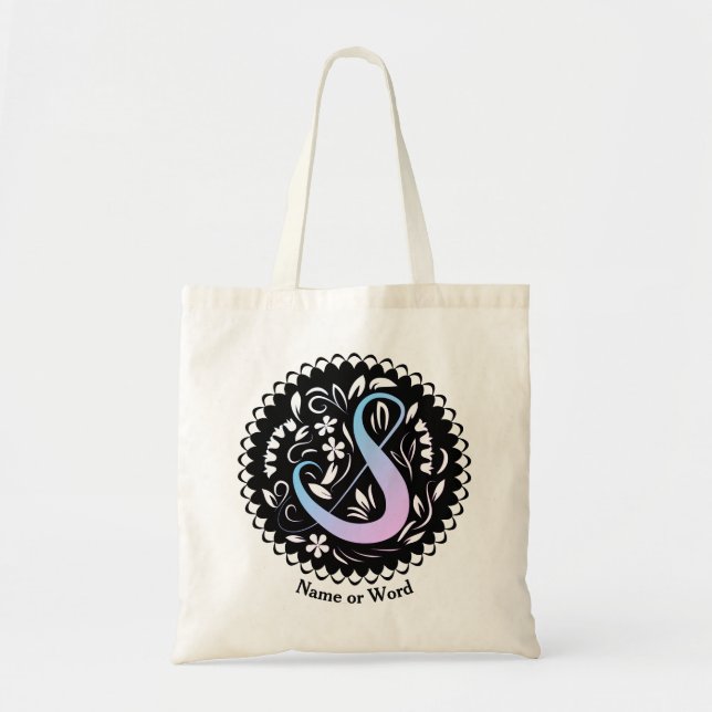 Tote Bag Écriture manuscrite de monogramme Alphabet S (Devant)
