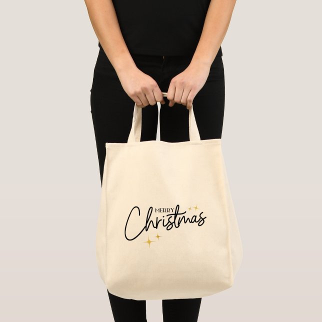 Tote Bag Écriture mignonne moderne Joyeux Étoiles de Noël (Devant (produit))
