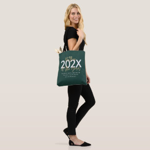 Tote Bag écriture moderne verte et or design graduation