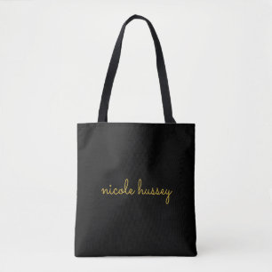 Tote Bag Écriture noire et or Monogramme moderne élégant
