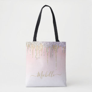 Tote Bag écriture stylisée or et parties scintillant argent