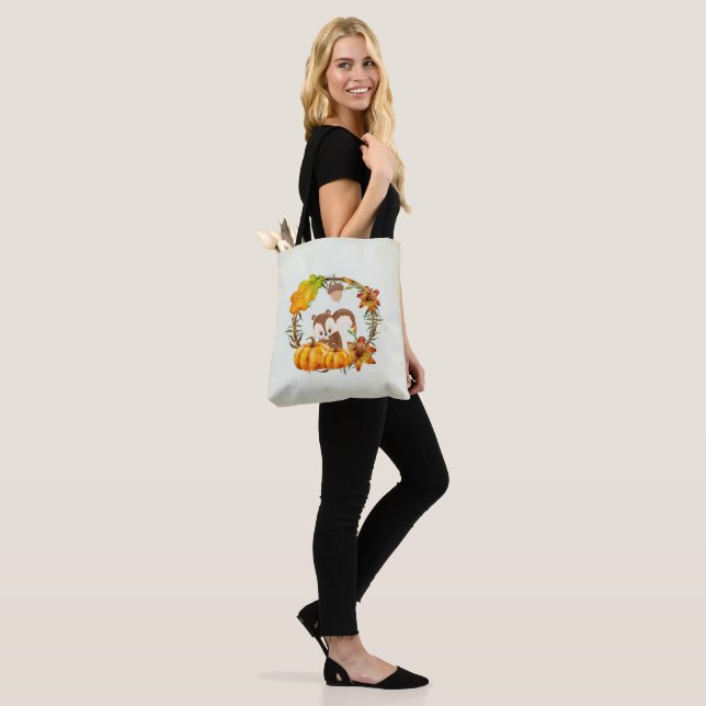 Tote Bag Écureuil de la couronne florale Automne Rustique (Sur le modèle)