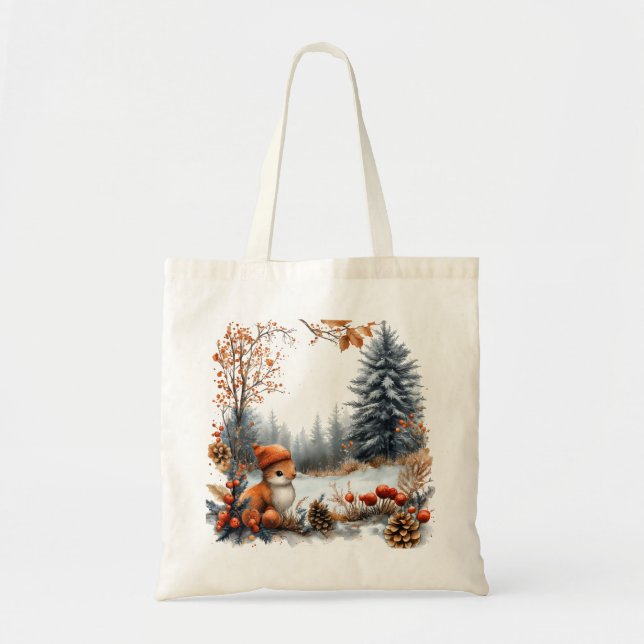 Tote Bag Écureuil d'hiver dans une forêt givré (Devant)