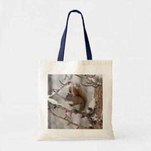 Tote Bag Écureuil d'hiver, neige et baies rouges Conception