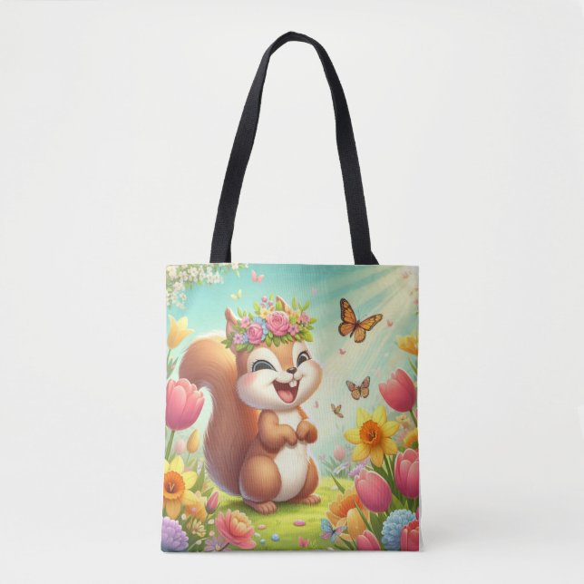 Tote Bag Écureuil du printemps mignon et heureux (Devant)
