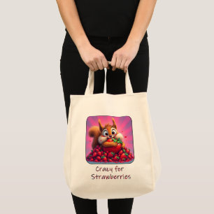 Tote Bag Écureuil duveteux “Fou de fraises”, drôle