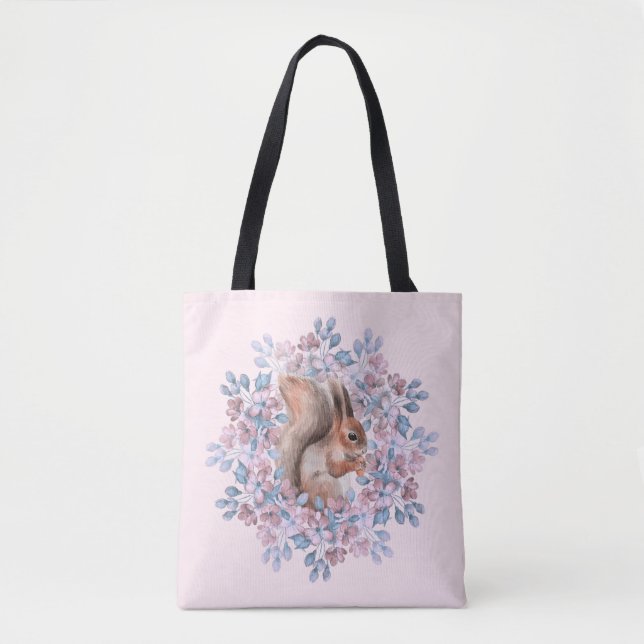 Tote Bag Écureuil et fleurs (Devant)