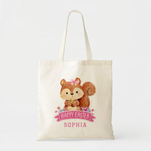 Tote Bag Écureuil personnalisé Joyeux rose de Pâques