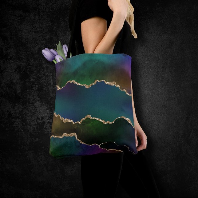 Tote Bag Edgy Agate | Dark Moody Jewel Tone Turquoise (Créateur téléchargé)