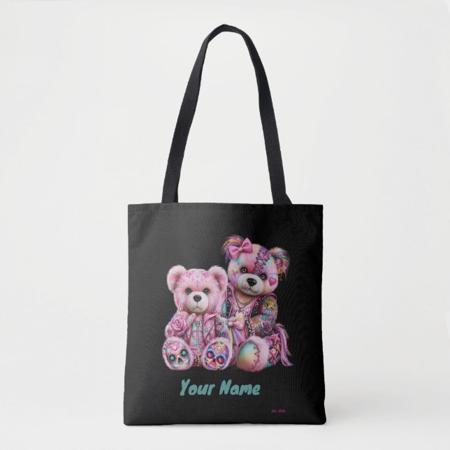 Tote Bag Edgy Too  Punk Oursons Roses (Devant)