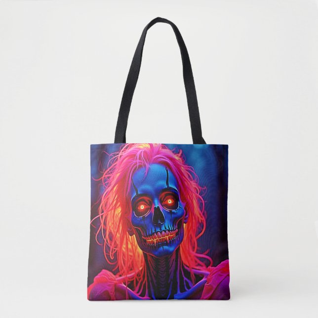 Tote Bag Eerie Skeleton avec conception de cheveux roses (Devant)