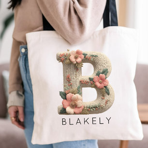 Tote Bag Effet de broderie florale à monogramme personnalis