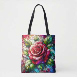 Tote Bag Effet de vitrail de rose, élégant design floral