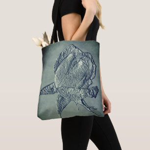 Tote Bag Effet Sculpte Fleur de Rosier Argentée