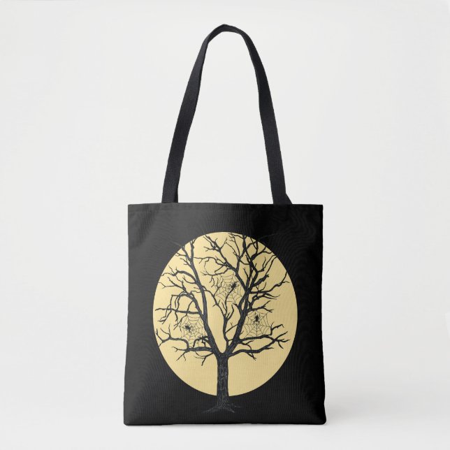 Tote Bag Éffrayant Arbre à araignée Halloween Big Moon Trea (Devant)