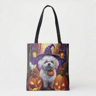 Tote Bag Éffrayant Bichon Frise Halloween sorcière et Citro