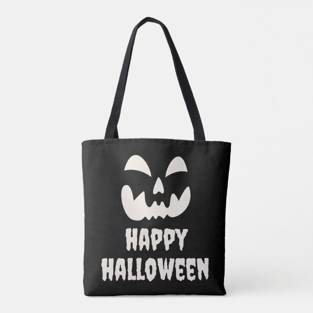 Tote Bag Éffrayant Citrouille Face Happy Hallowen (Dos)