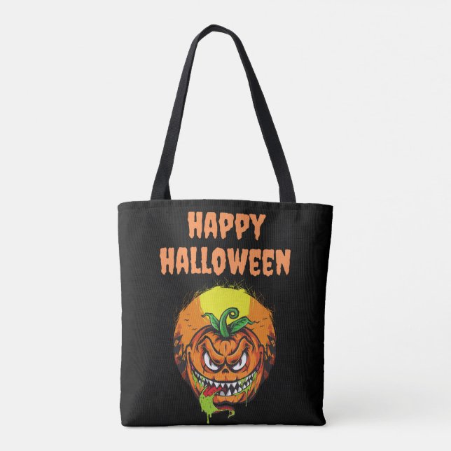 Tote Bag Éffrayant Citrouille Face Happy Hallowen (Dos)
