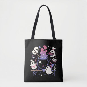 Tote Bag Éffrayant Ghost Halloween Witch Cauldron