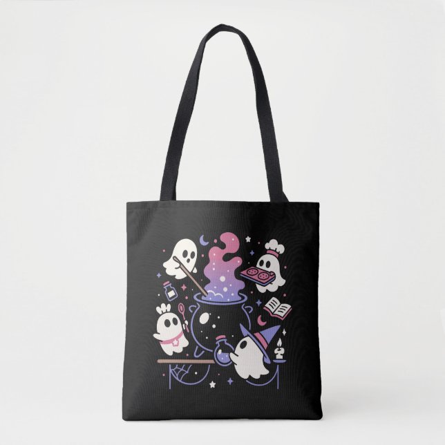 Tote Bag Éffrayant Ghost Halloween Witch Cauldron (Devant)