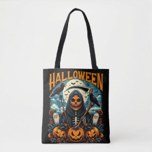 Tote Bag Éffrayant Grim Reaper Citrouille Halloween Graveya