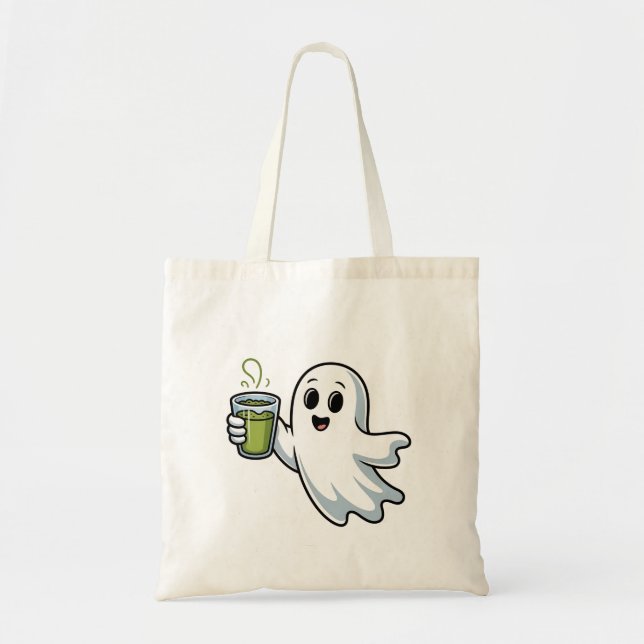 Tote Bag Éffrayant Halloween Ghost Holding Matcha (Devant)