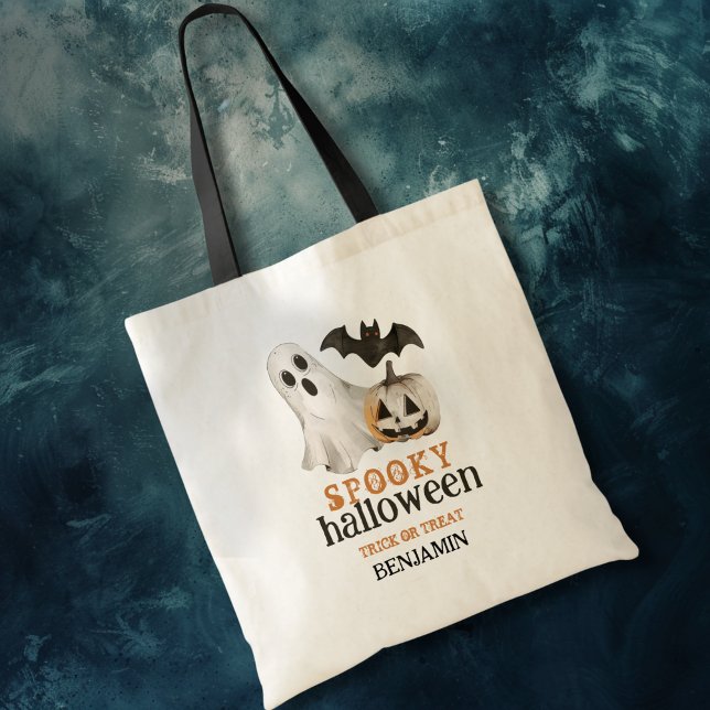 Tote Bag Éffrayant Halloween Nom Tricoter ou traiter (Créateur téléchargé)