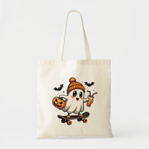Tote Bag Éffrayant Halloween Patinage Citrouille Fantôme ép