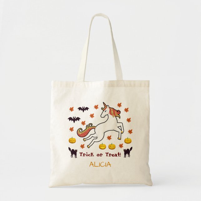 Tote Bag Effrayant Halloween Unicorn Citrouille chauves-sou (Devant)