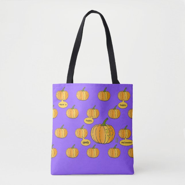 Tote Bag Éffrayant Happy Halloween Citrouille Patch Fourre- (Devant)