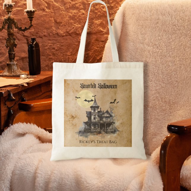 Tote Bag Éffrayant Haunted Trick ou traitement Halloween (Créateur téléchargé)