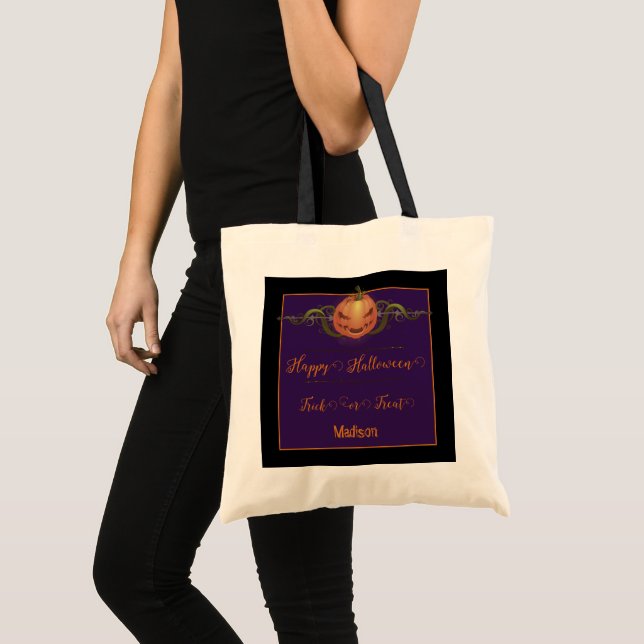 Tote Bag Effrayant Jack-o-Lantern Trick ou Treat | Noir (Devant (produit))