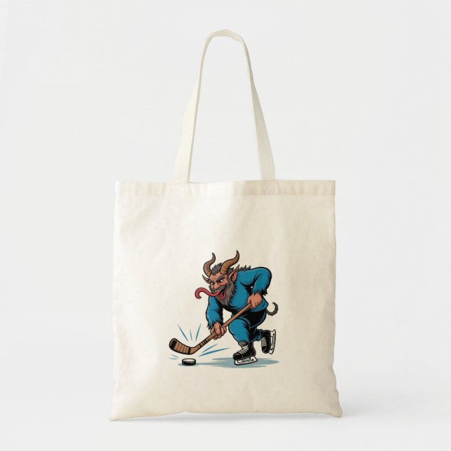Tote Bag Éffrayant Krampus Jouer au hockey sur glace Noël (Devant)