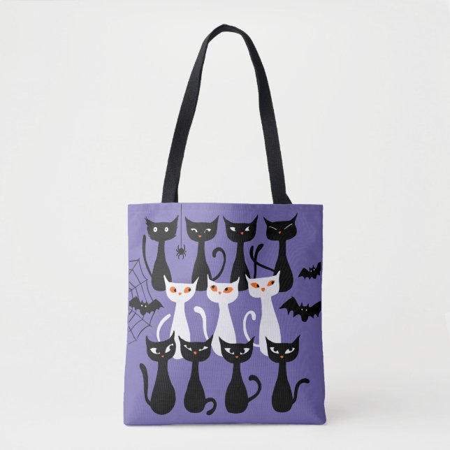 Tote Bag Éffrayant mignon chats noirs moderne Halloween (Devant)