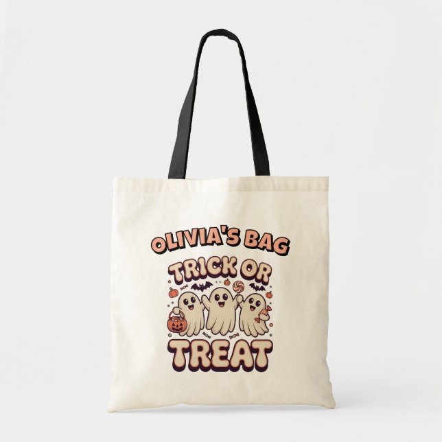 Tote Bag Éffrayant mignon Fantôme rétro tour ou traiter Hal (Devant)