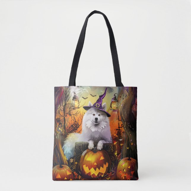 Tote Bag Éffrayant Samoyed Chien Halloween sorcière et Citr (Devant)