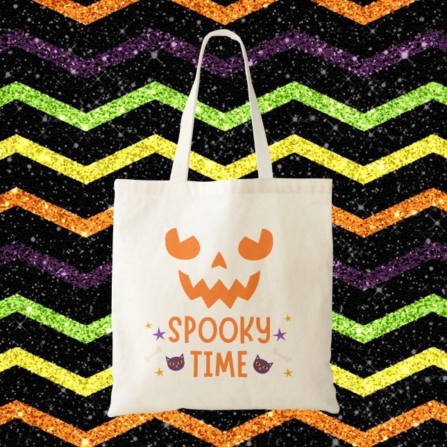 Tote Bag Éffrayant temps visage Citrouille avec chats Hallo (Créateur téléchargé)