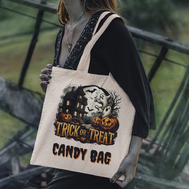 Tote Bag Éffrayante nuit d'Halloween avec fantômes et citro (Créateur téléchargé)