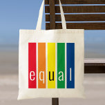 Tote Bag Égalité gay pride<br><div class="desc">Ce Sac fourre-tout Pride est décoré avec des rayures arc-en-ciel et le mot Equal dans la typographie stylisée.</div>