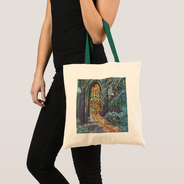Tote Bag Église de Noël vintage avec vitrail (Devant (produit))