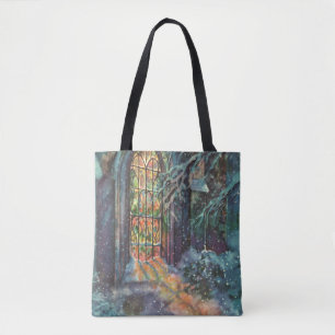 Tote Bag Église de Noël vintage avec vitrail