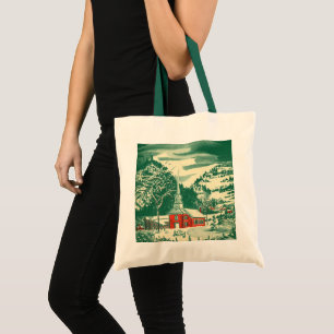 Tote Bag Église de Noël vintage, paysage enneigé en hiver