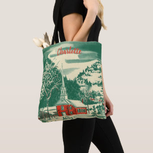 Tote Bag Église de Noël vintage, paysage enneigé en hiver