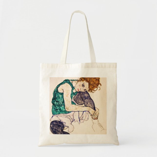 Tote Bag Egon Schiele - femme assise avec des jambes (Devant)