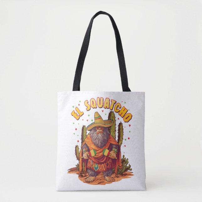 Tote Bag El Squatcho Bigfoot avec Maraca, Sombrero et Ponc (Devant)
