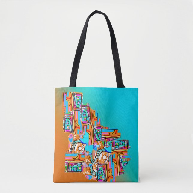 Tote Bag Electric Orange & Turquoise Dreams — Pop Abstrait (Devant)